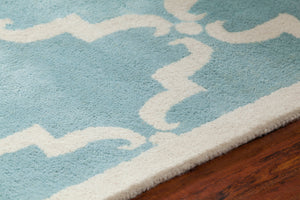 Chandra Rugs Davin 100% Wool Hand-Tufted Contemporary Wool Rug Light Aqua/White 7' x 10'