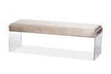Baxton Studio Hildon Modern and Contemporary Beige Microsuede Fabric Upholstered Lux Bench with Paneled Acrylic Legs