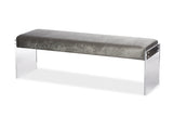 Baxton Studio Hildon Modern and Contemporary Grey Microsuede Fabric Upholstered Lux Bench with Paneled Acrylic Legs