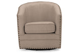 Baxton Studio Porter Modern and Contemporary Classic Retro Beige Fabric Upholstered Swivel Tub Chair