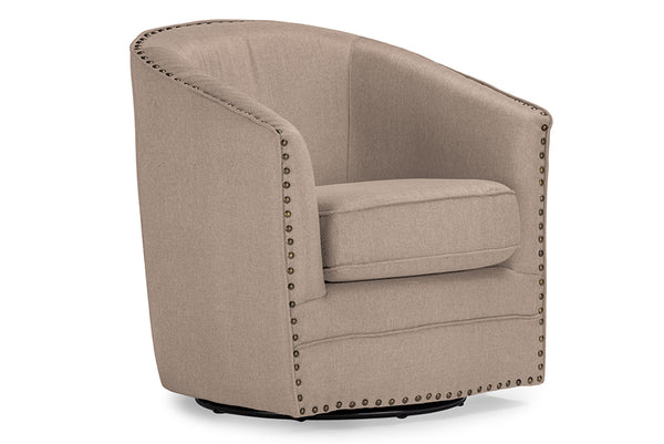 Baxton Studio Porter Modern and Contemporary Classic Retro Beige Fabric Upholstered Swivel Tub Chair