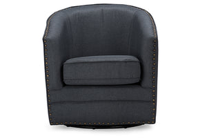 Baxton Studio Porter Modern and Contemporary Classic Retro Grey Fabric Upholstered Swivel Tub Chair
