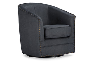 Baxton Studio Porter Modern and Contemporary Classic Retro Grey Fabric Upholstered Swivel Tub Chair
