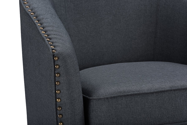 Baxton Studio Porter Modern and Contemporary Classic Retro Grey Fabric Upholstered Swivel Tub Chair