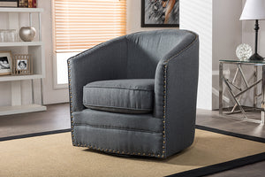 Baxton Studio Porter Modern and Contemporary Classic Retro Grey Fabric Upholstered Swivel Tub Chair