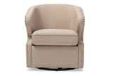 Baxton Studio Finley Mid-century Modern Beige Fabric Upholstered Swivel Armchair