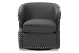 Baxton Studio Finley Mid-century Modern Grey Fabric Upholstered Swivel Armchair