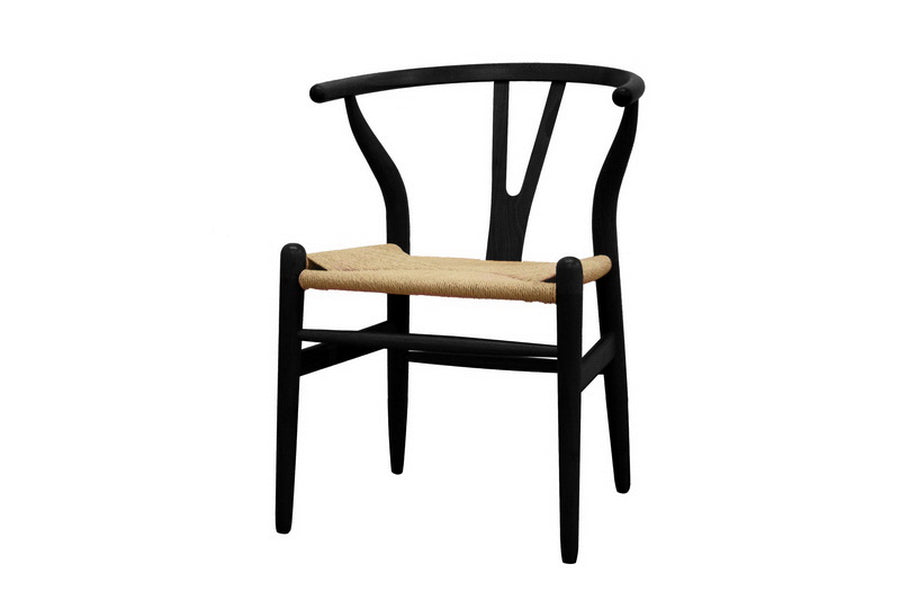 Baxton Studio Mid-Century Modern Wishbone Chair - Black Wood Y Chair (Set of 2)