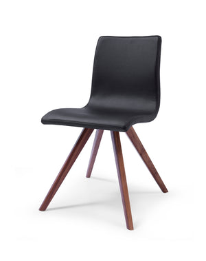 Olga Dining Chair Black Faux Leather Natural Walnut Solid Wood Legs