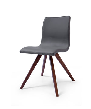 Olga Dining Chair Gray Faux Leather Natural Walnut Solid Wood Legs