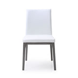 Stella Dining Chair, White Faux Leather,Solid Wood With Oak Veneer In Grey Base