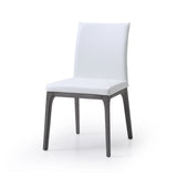 Stella Dining Chair, White Faux Leather,Solid Wood With Oak Veneer In Grey Base