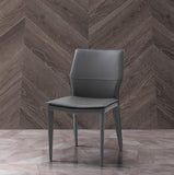 Miranda Dining Chair Dark Grey Faux Leather, Steel Legs Fully Covered With Dark Grey Faux Leather.