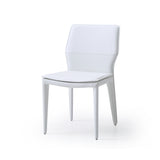 Miranda Dining Chair White Faux Leather, Steel Legs Fully Covered With White Faux Leather
