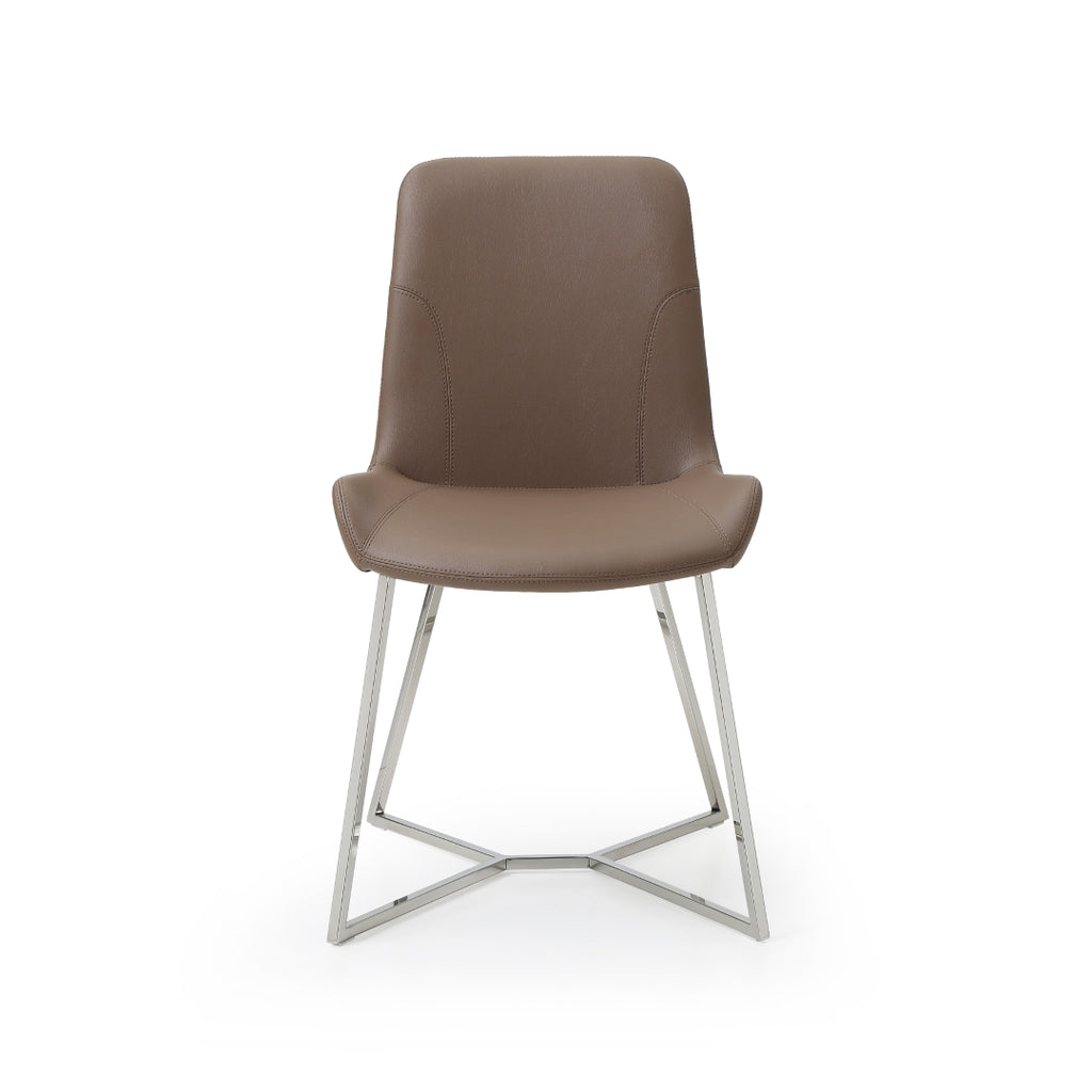 Aileen Dining Chair Taupe Faux Leather With Polished Stainless Steel Base Frame