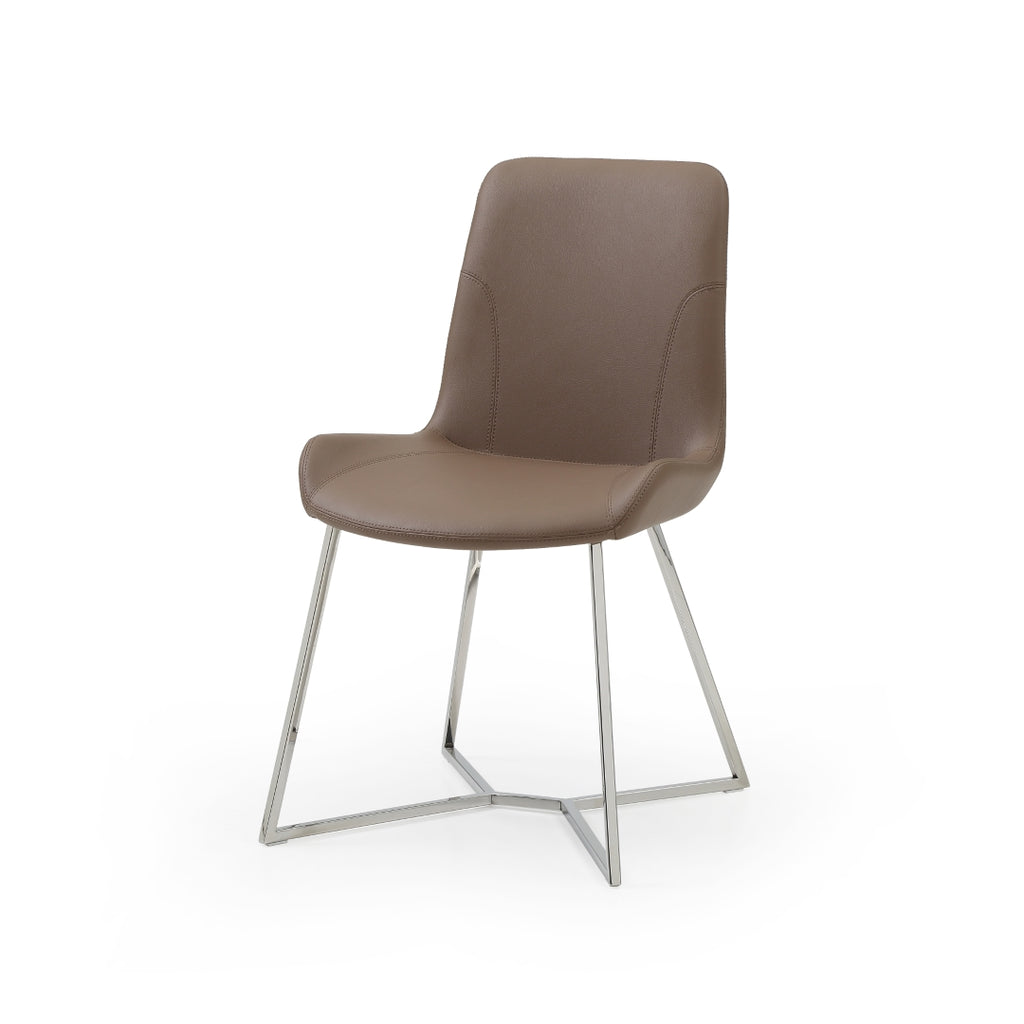 Aileen Dining Chair Taupe Faux Leather With Polished Stainless Steel Base Frame