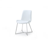 Aileen Dining Chair White Faux Leather With Polished Stainless Steel Base