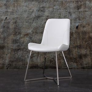 Aileen Dining Chair White Faux Leather With Polished Stainless Steel Base