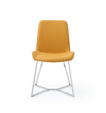 Aileen Dining Chair Yellow Faux Leather With Polished Stainless Steel Base