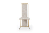 Sumo Dining Chair, Natural Adore Beige Fabric, Polished Gold Stainless Steel Frame.