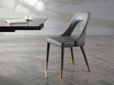 Liza Dining Chair, Dark Gray Fully Upholstered Faux Leather With Steel Frame, Feet Caps And 4 Ri...