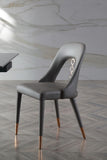 Liza Dining Chair, Dark Gray Fully Upholstered Faux Leather With Steel Frame, Feet Caps And 4 Ri...