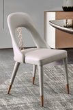 Liza Dining Chair, Light Gray Fully Upholstered Faux Leather With Steel Frame, Feet Caps And 4 R...