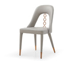 Liza Dining Chair, Light Gray Fully Upholstered Faux Leather With Steel Frame, Feet Caps And 4 R...