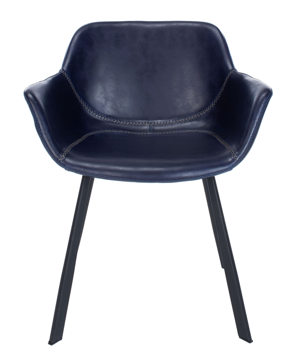 Arlo Mid-Century Dining Chair Set of 2 - Stylish Midnight Blue Faux Leather with Exposed Stitching