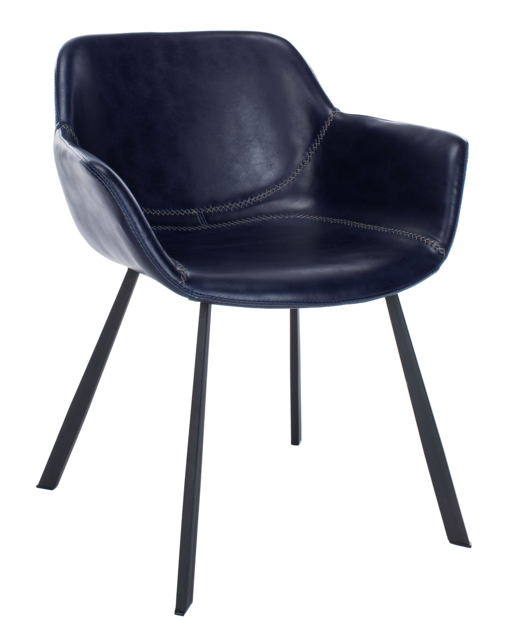 Arlo Mid-Century Dining Chair Set of 2 - Stylish Midnight Blue Faux Leather with Exposed Stitching