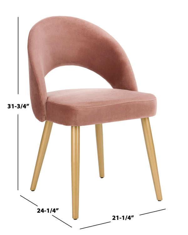 Giani Elegant Art Deco Dining Chair Set of 2 in Dusty Rose Velvet with Chic Gold Metal Finish