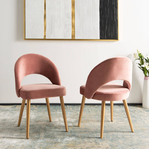 Giani Elegant Art Deco Dining Chair Set of 2 in Dusty Rose Velvet with Chic Gold Metal Finish