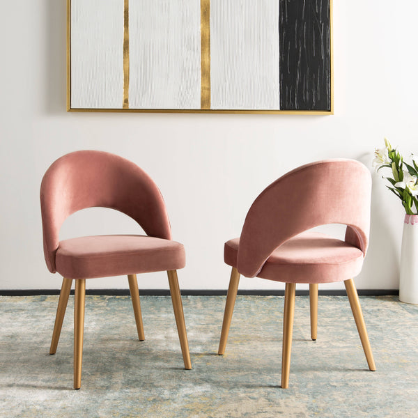 Giani Elegant Art Deco Dining Chair Set of 2 in Dusty Rose Velvet with Chic Gold Metal Finish