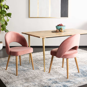Giani Elegant Art Deco Dining Chair Set of 2 in Dusty Rose Velvet with Chic Gold Metal Finish