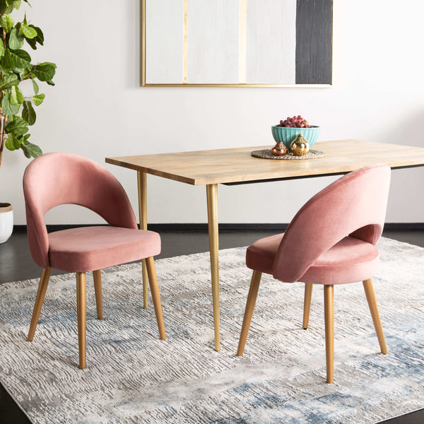 Giani Elegant Art Deco Dining Chair Set of 2 in Dusty Rose Velvet with Chic Gold Metal Finish