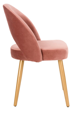 Giani Elegant Art Deco Dining Chair Set of 2 in Dusty Rose Velvet with Chic Gold Metal Finish