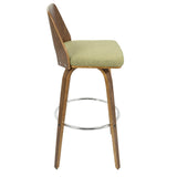 Trilogy Mid-Century Modern Barstool in Walnut and Green Fabric by LumiSource - Set of 2