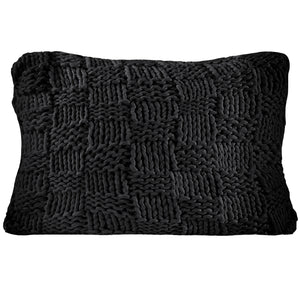 HiEnd Accents Chess Knit Dutch Euro Pillow DE1735-OS-BL Black Shell - 85% acrylic, 15% wool. Insert - Shell: 100% cotton; Fill: 95% feather, 5% down. 28x38x6