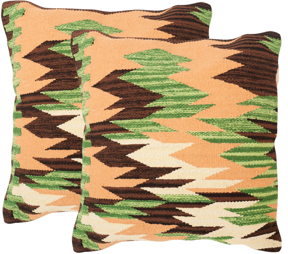 Canyon Rustic Pillow Set of 2 in Forest Neutral - Organic Cotton Kilim for Cozy Home Décor