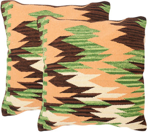 Canyon Rustic Pillow Set of 2 in Forest Neutral - Organic Cotton Kilim for Cozy Home Décor