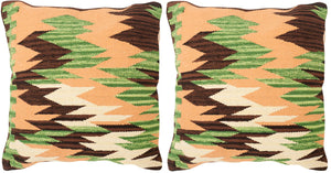 Canyon Rustic Pillow Set of 2 in Forest Neutral - Organic Cotton Kilim for Cozy Home Décor
