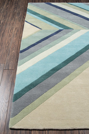 Momeni Novogratz Delmar DEL-5 Hand Tufted Contemporary Striped Indoor Area Rug Blue 9' x 12' DELMADEL-5BLU90C0
