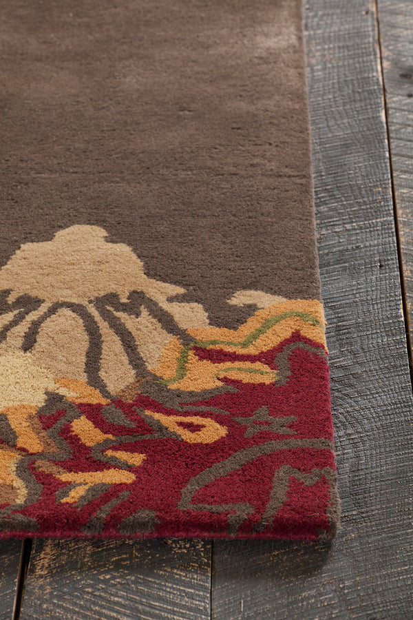 Chandra Rugs Dharma 100% Wool Hand-Tufted Contemporary Rug Dark Brown/Orange/Red/Green/Yellow 7'9 x 10'6
