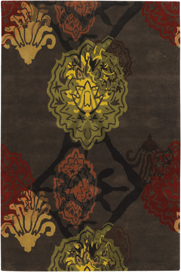 Chandra Rugs Dharma 100% Wool Hand-Tufted Contemporary Rug Dark Brown/Orange/Red/Green/Yellow 7'9 x 10'6