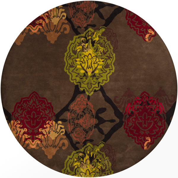 Chandra Rugs Dharma 100% Wool Hand-Tufted Contemporary Rug Dark Brown/Orange/Red/Green/Yellow 7'9 Round