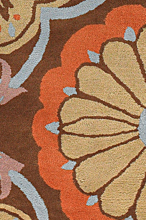 Chandra Rugs Dharma 100% Wool Hand-Tufted Contemporary Rug Brown/Blue/Orange/Tan 7'9 Round