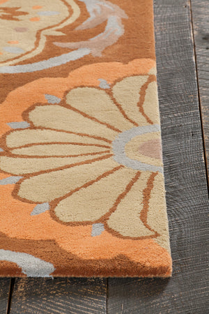 Chandra Rugs Dharma 100% Wool Hand-Tufted Contemporary Rug Brown/Blue/Orange/Tan 7'9 x 10'6