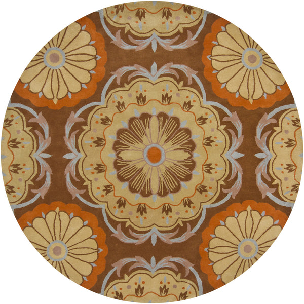 Chandra Rugs Dharma 100% Wool Hand-Tufted Contemporary Rug Brown/Blue/Orange/Tan 7'9 Round