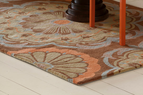 Chandra Rugs Dharma 100% Wool Hand-Tufted Contemporary Rug Brown/Blue/Orange/Tan 7'9 Round