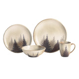 HiEnd Accents Clearwater Pines Ceramic Dinnerware Set DI1763 Cream, Tan, Brown Ceramic 14x13x13